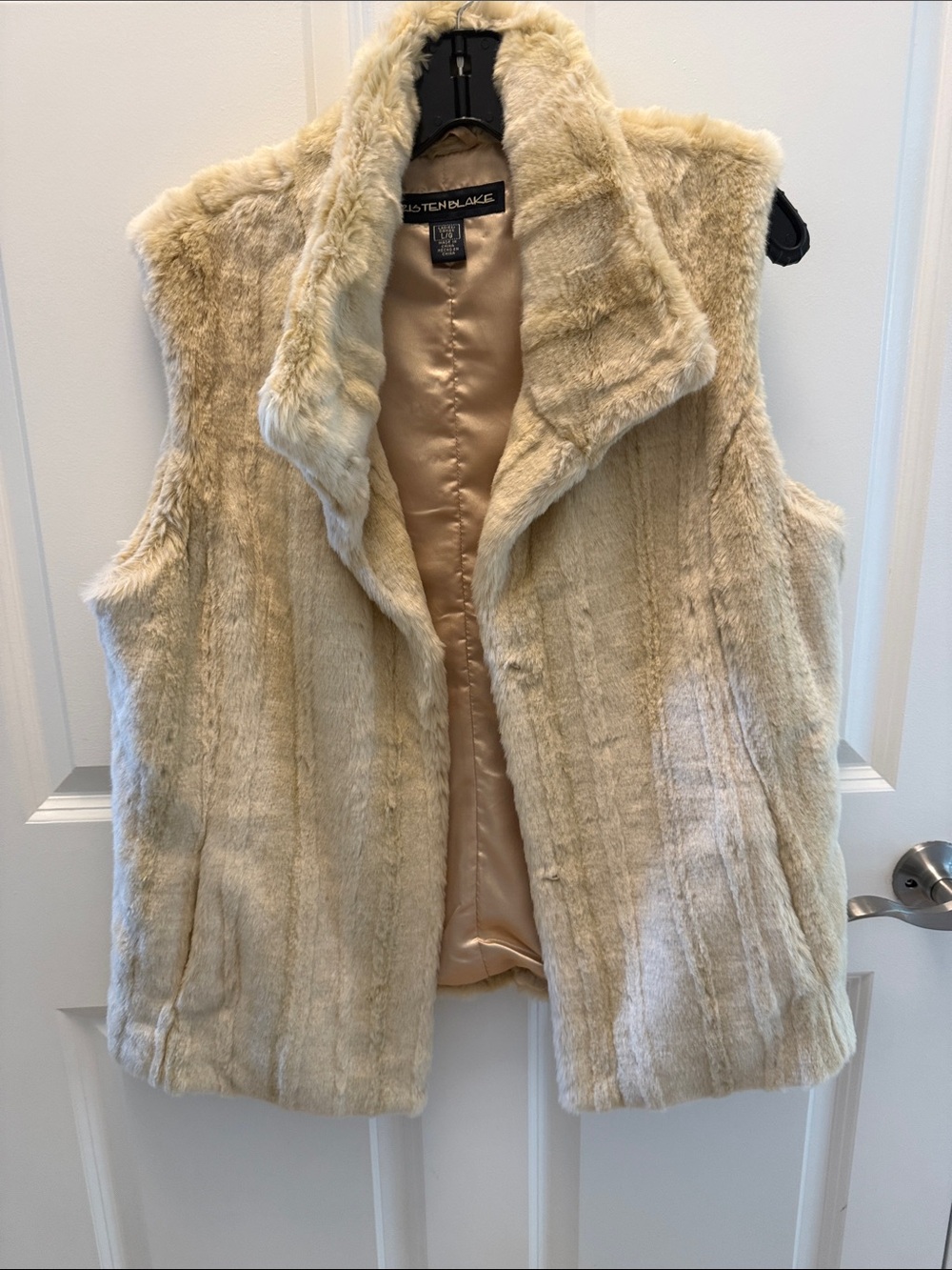 Kristen Blake Beige Faux Fur Vest with Plush Collar